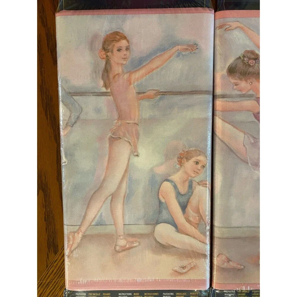 Ballerina Ballet Wallpaper Prepasted Border VILLAGE Blue Pink Lot Of 2 Pks 30 ft